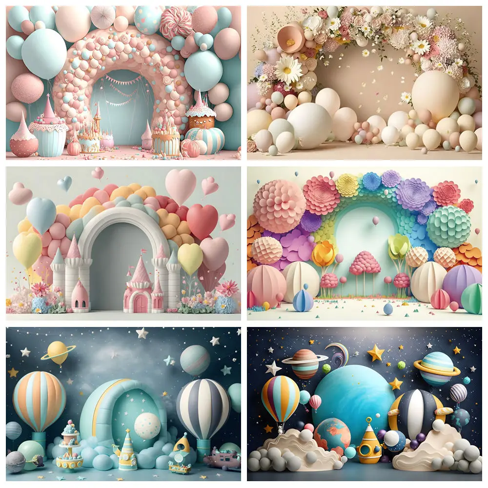 

Newborn Baby 1st Birthday Party Backdrop Colorful Balloon Girl Boy Cake Smash Kids Portrait Photography Background Decor Props