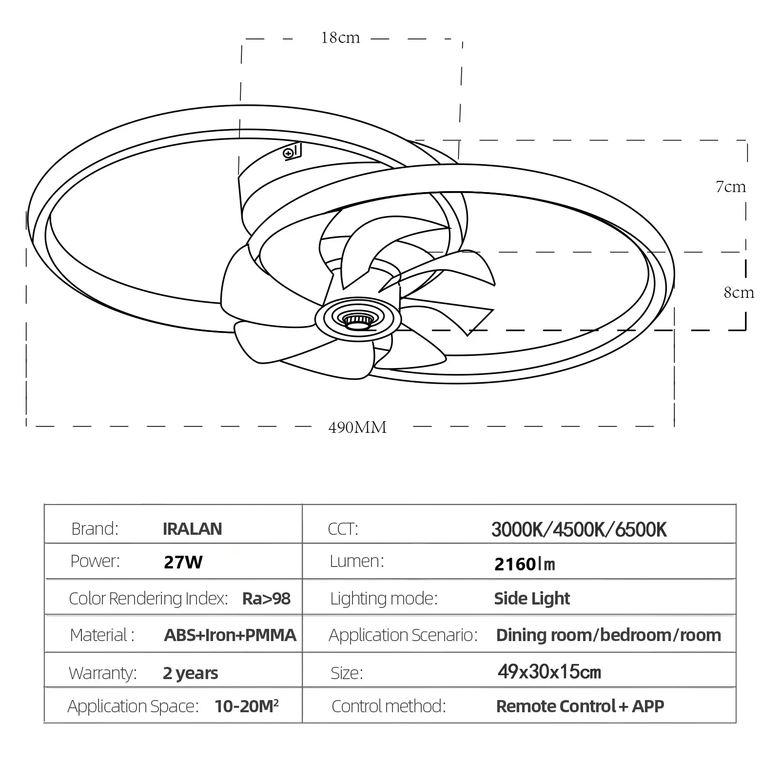 Modern Ceiling Fan Home Ceiling Lamp Fan 3 Colors Change and Remote Ceiling Fan Light Round Acrylic Led Ceiling Light Fixture