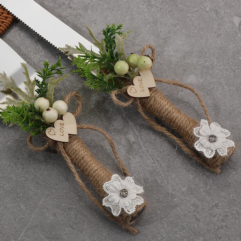 موري اليدوية حبل القنب الحب رقائق الخشب كعكة الزفاف أدوات الخبز الزفاف تذكارية بوتيك هدية مربع #3