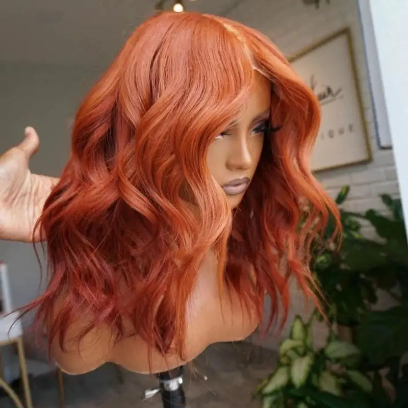 13x4 200 Density Orange Ginger Body Wave Preplucked Frontal Wig HD Transparent Lace For Women Brazilian Virgin Hair Glueless wig