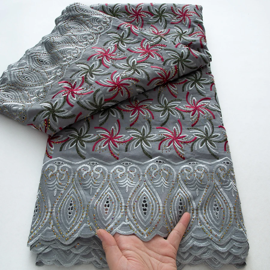 

5Yards Wholesale African Cotton Lace Fabric Embroidery Nigerian Swiss Voile Lace Fabrics Sewing For Women Wedding Party Dress