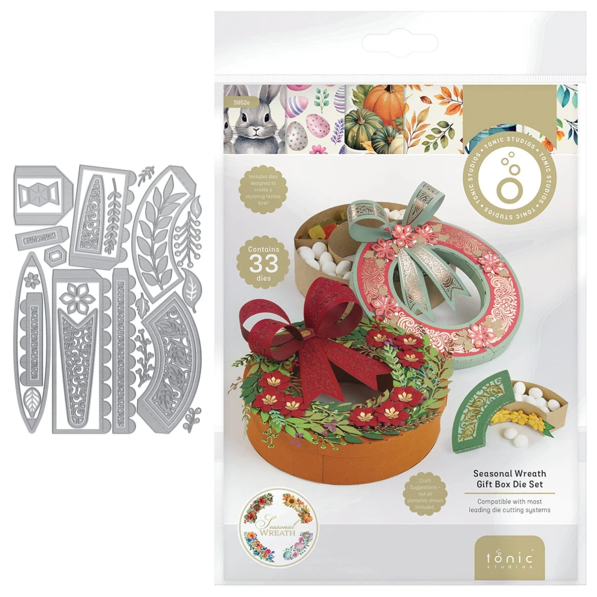 

Scrapbooking Cards Decorative Stencils 2025 October New Tonic Seasonal Wreath Dies Metal Cutting Dies Christmas Gift Box Die DIY