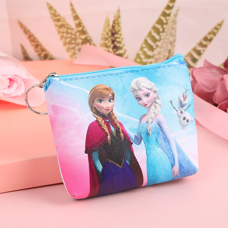 Disney-Frozen porta-moedas para meninas, Anna, Elsa, princesa, carteira PU, desenhos animados, fofos, mini porta-moedas infantil, bolsas femininas, presentes de aniversário