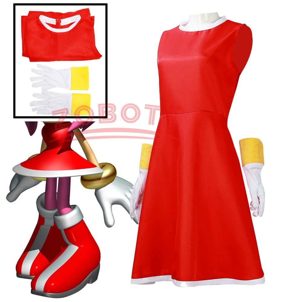 

Anime Amy Rose Cosplay Costume Red Dresses Glove Woman Girls Halloween Carnival Cosplay Amy Rose Customized Clothes