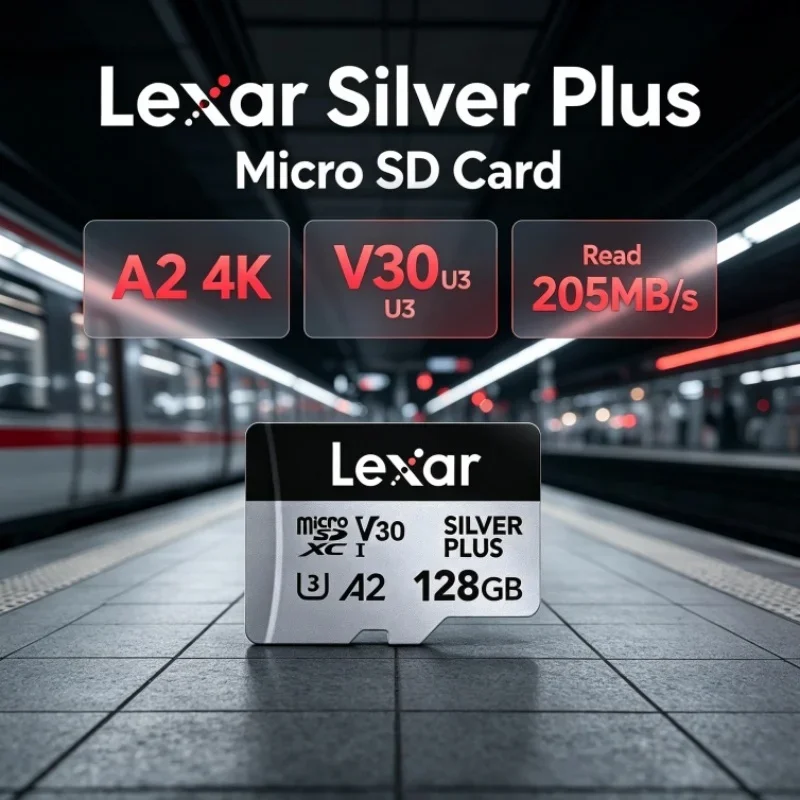Lexar Silver Plus U3 V30 4K A2 SDXC Micro SD Card 64GB-1TB Read 205MB/s TF Memory Cards DJI Drone UAV Outdoor Camera