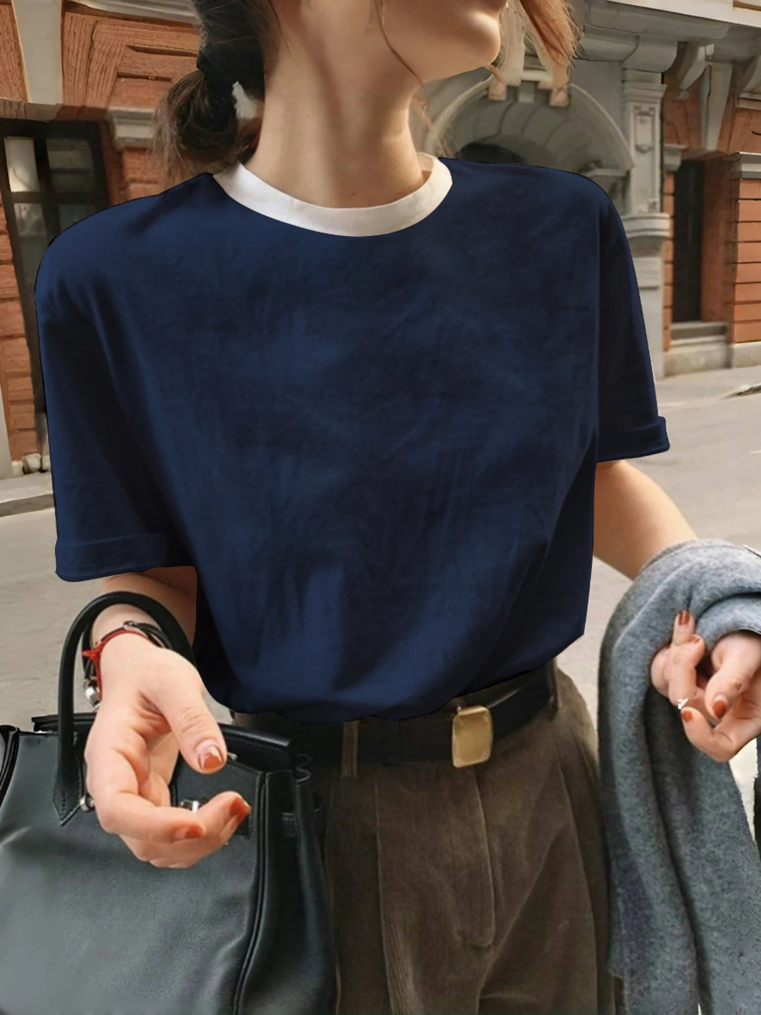 Loose Fit Cotton T-Shirt Women's Summer Casual round Neck Short Sleeve Basic Style Slimming Effect Versatile Top