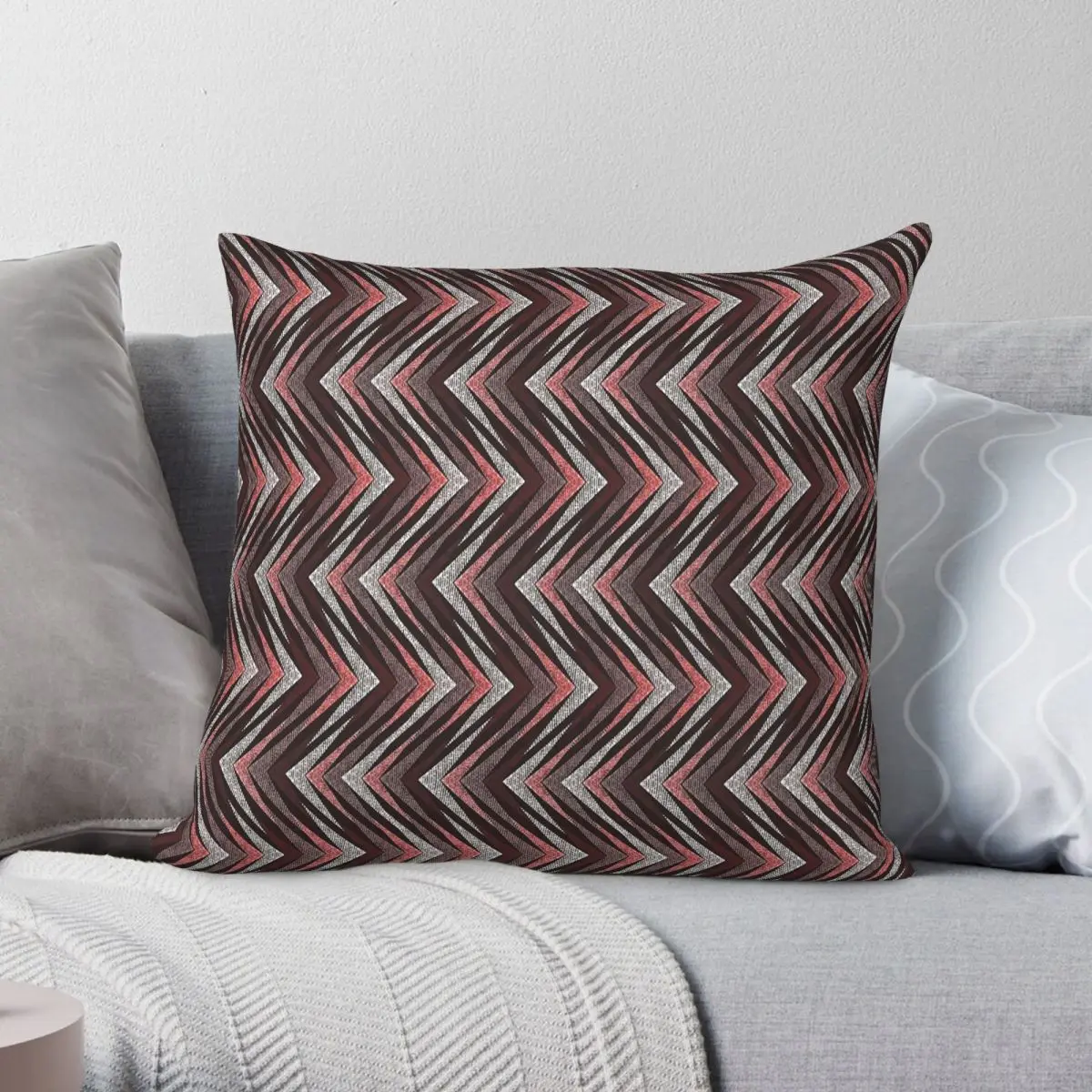 Orange And Brown Zigzag Square Pillowcase Polyester Linen Velvet Creative Zip Decor Pillow Case Room Cushion Cover
