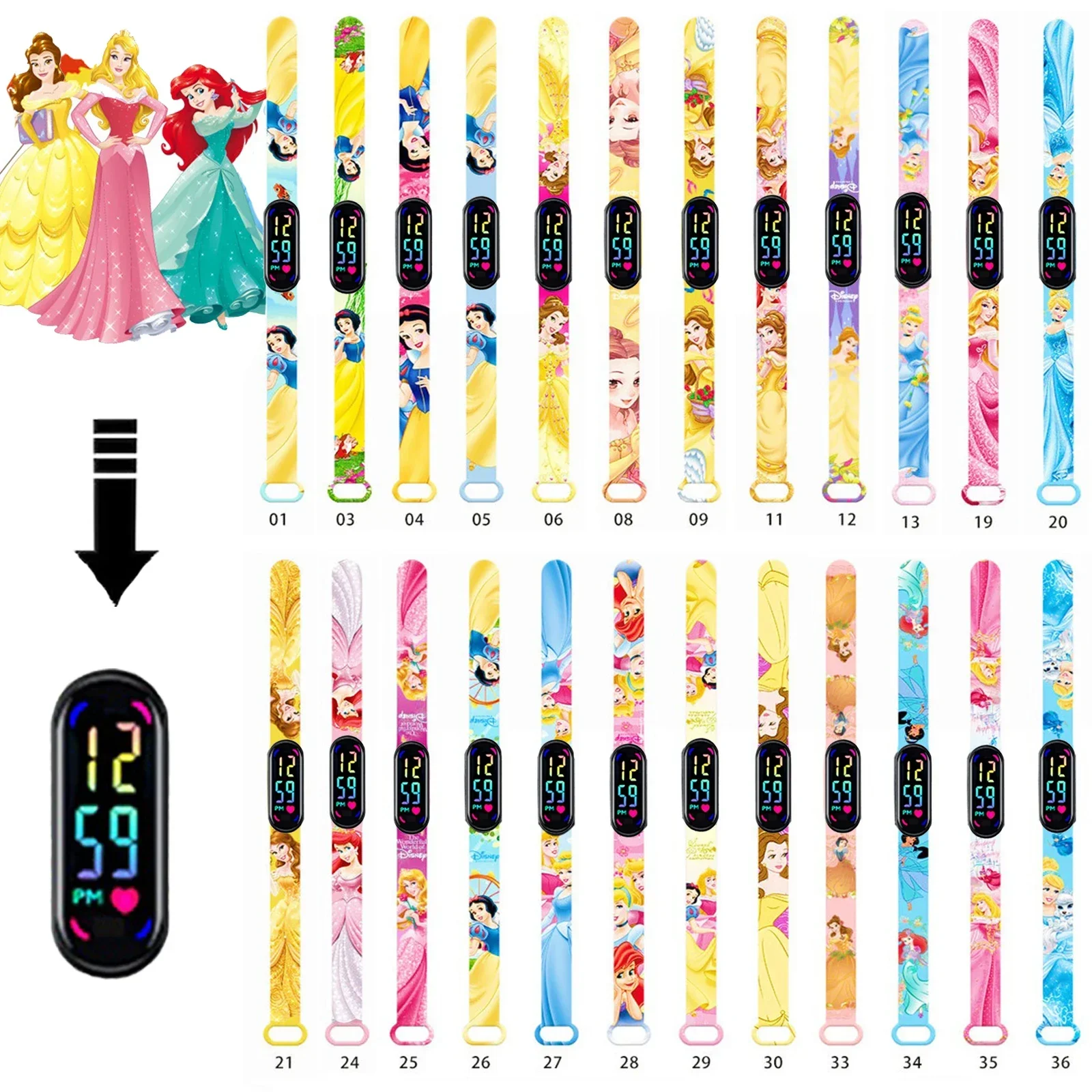 Disney Princess Frozen Figure Elsa Kids' Digital Watches Cartoon LED Touch Waterproof Electronic Kids Watch Birthday Gifts Toys