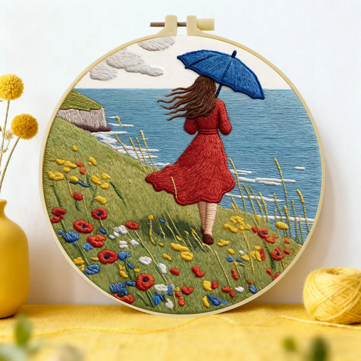 1 Stück 20X20CM/15X15CM 7,87/6,3 Zoll Die Rückansicht des Mädchens Stickerei-Starter-Kit DIY-Kit DIY-Stickerei-Kit Handarbeiten – Detail 3