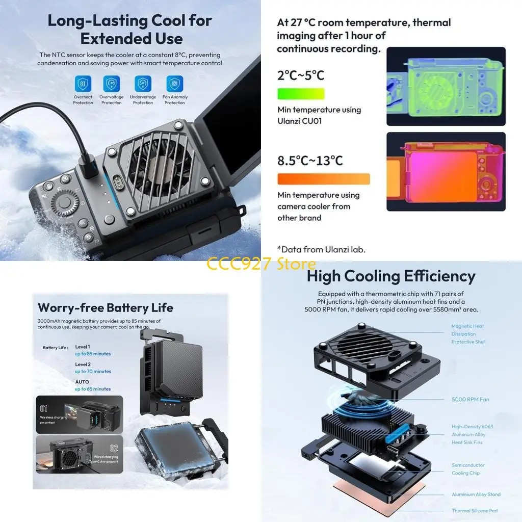 B03F Portable Thermostatic Semiconductor Camera Cooling Fan Temperature Control