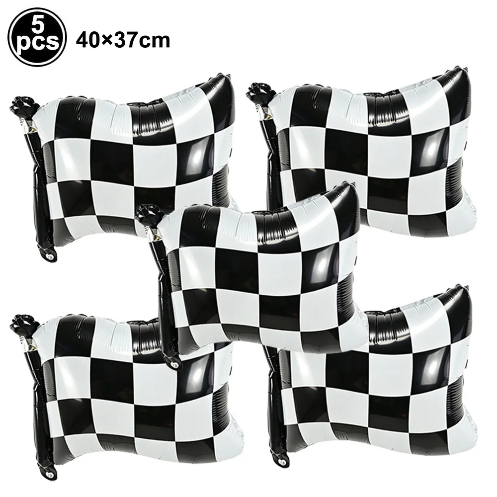 Race Car Balloon Black White Checkered Flag Tire Foil Balloon Number Balloon Set for Racing Car Theme Birthday Decorations - view 4
