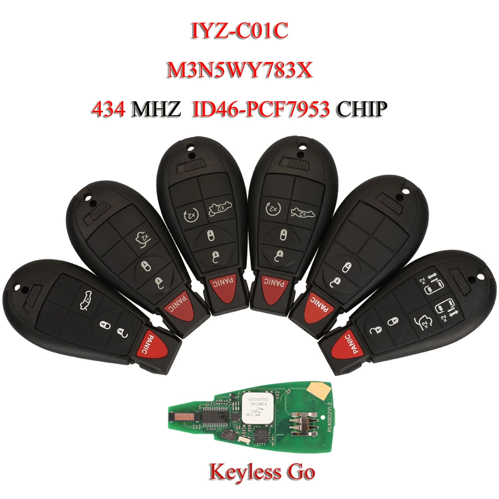 

jingyuqin 5PCS/Lot Keyless Go Remote Smart Car Key For Jeep Dodge RAM Chrysler Cherokee Journey 433MHZ ID46 IYZ-C01C M3N5WY783X