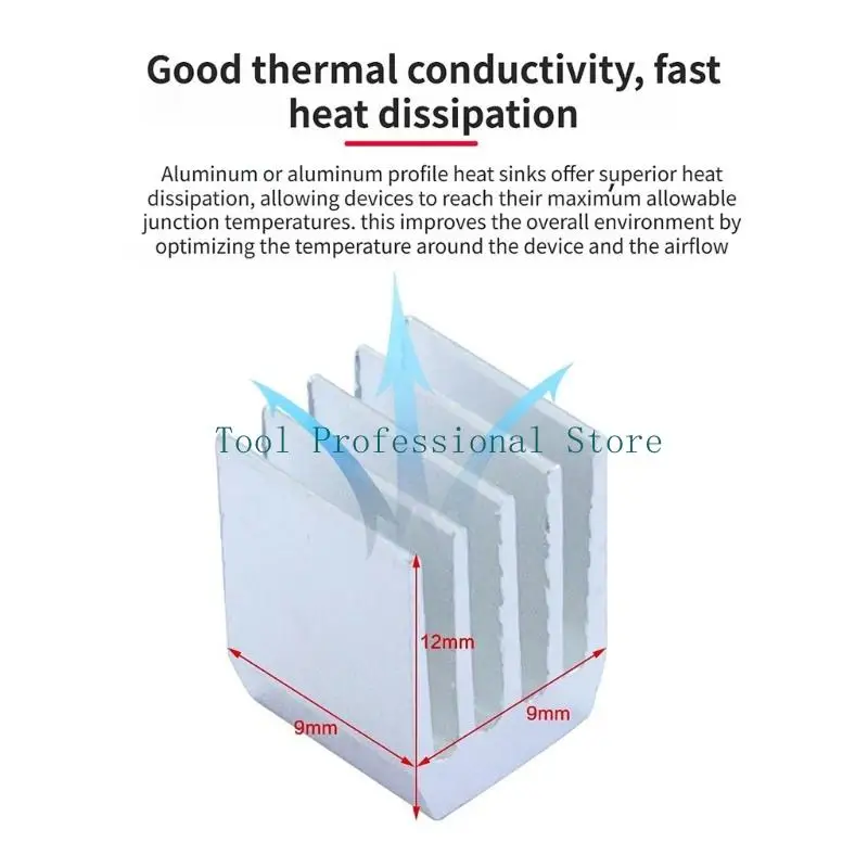 57QF Aluminum Heat Sink 9 x 9 x 12 mm for Small Chip Heat Control, 10 Pack Passive Metal Sink for DIY Electronics Repair