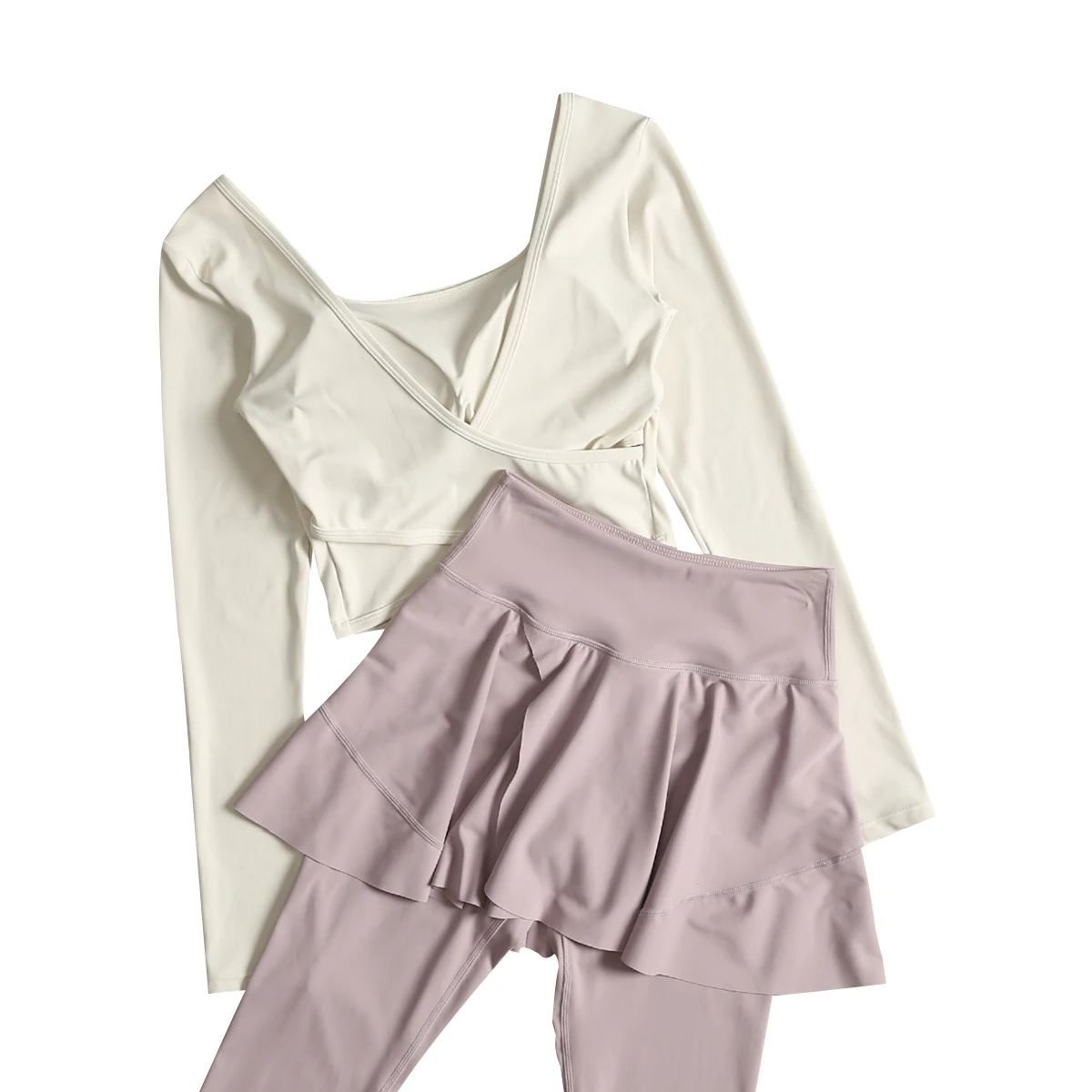 秋の女性用ヨガスーツ、胸パッド付き、ショート痩身ピラティス長袖ランニング速乾性フィットネススポーツウェア