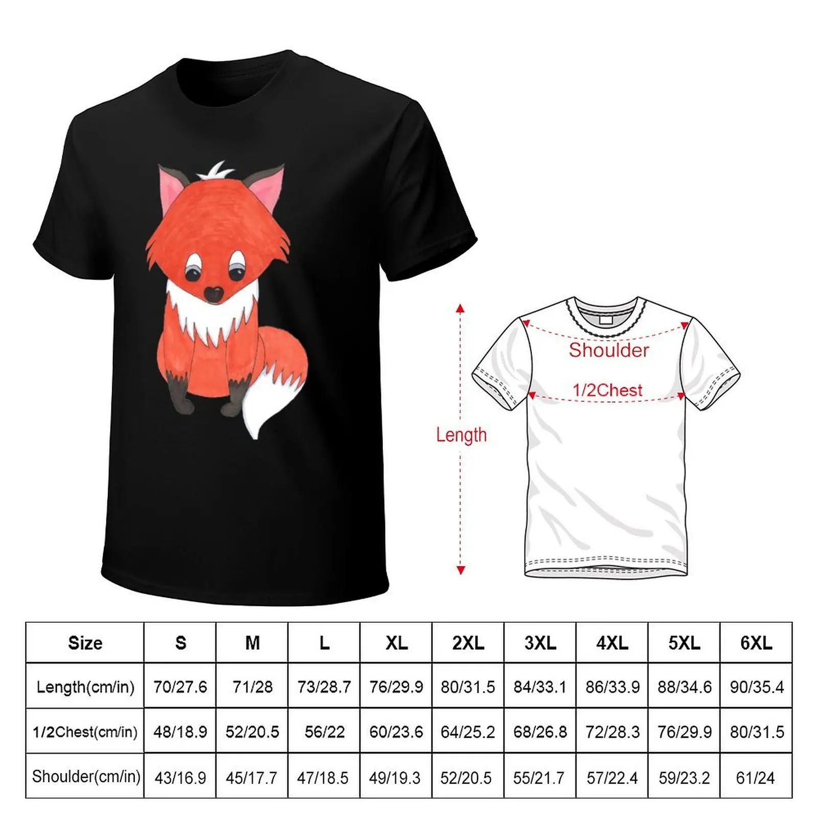 Fox - Cartoon - Marker Print T-Shirt Work Outdoor T-Shirt for Men