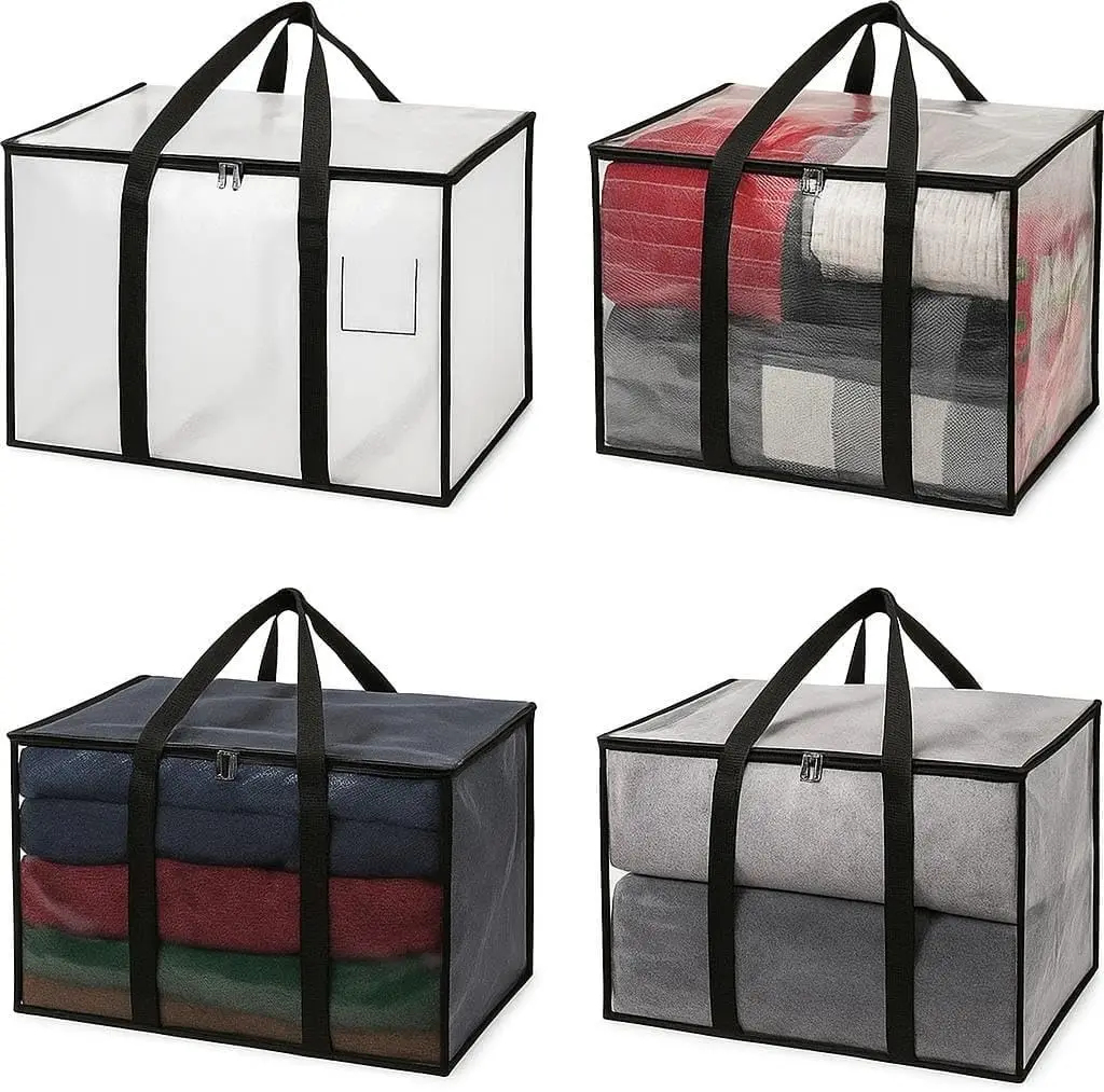 

Heavy Duty Clear Tote Bag for Storage & Organization – Extra Large, Durable Zippered Storage Bin with