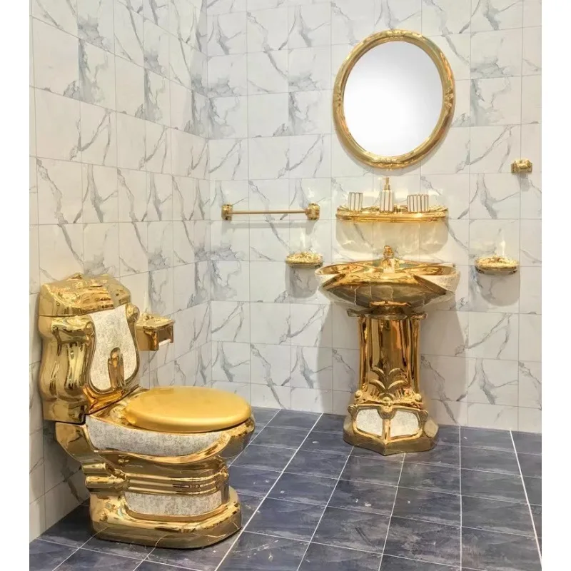 

European-style Palace Retro Toilet Gold Hotel Relief Split Creative Toilet Luxury Seat Retro Column Basin Gold Унитаз مرحاض WC