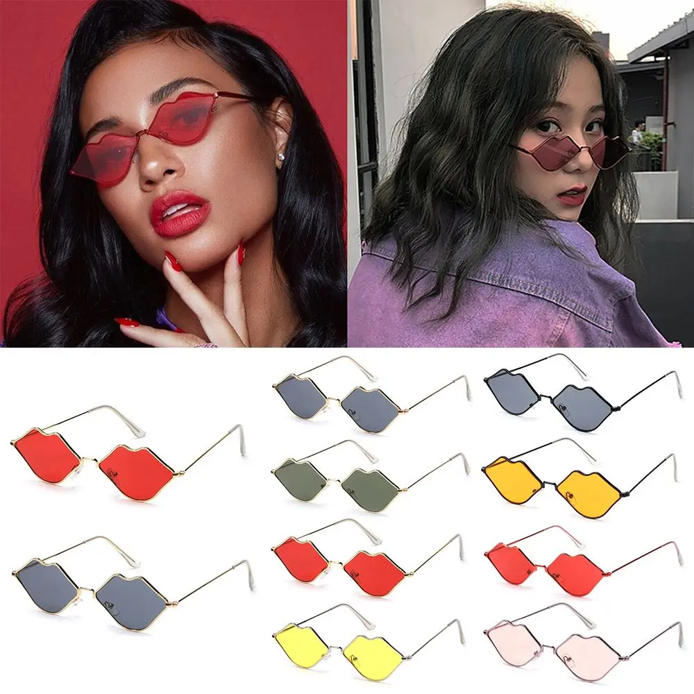 Sexy Hot Metal Sunglasses Small Frame Lips Shape Sunglasses Women's Sunglasses