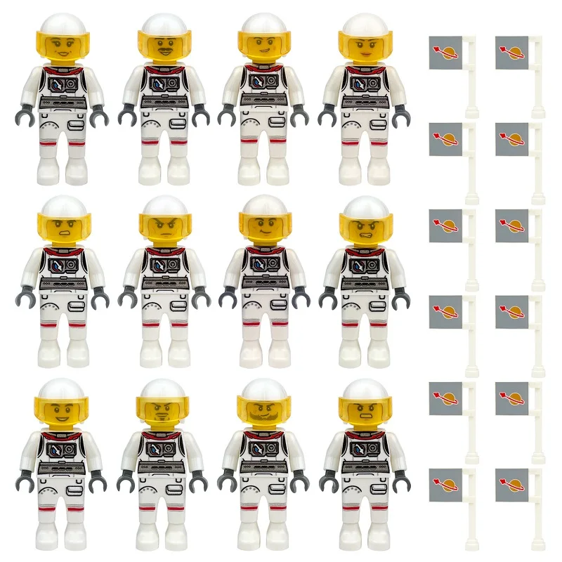 12pcs Star Astronaut with Flag 4.5cm Mini Action Figures Sets No Playmobil MOC Compatible Building Blocks Bricks Toys for Boys