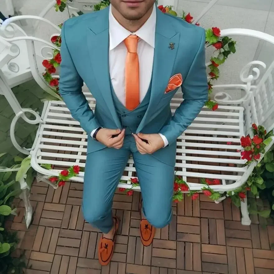 2026 Classic Men's 3 Piece Tuxedo Suits One Button Design Peak Lapel Groomsmen Wedding Attire Prom Dinner Suit Customized