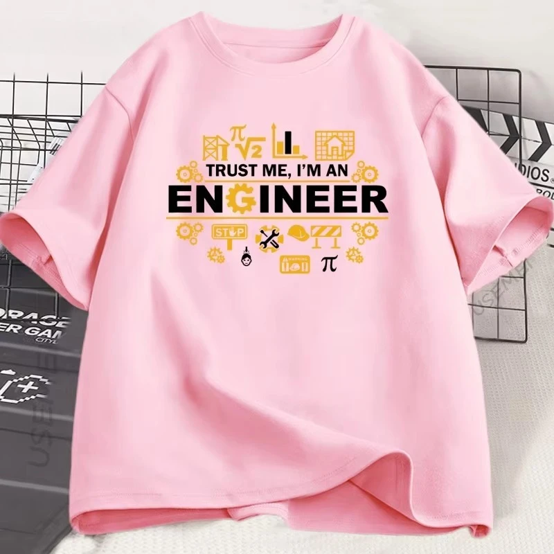 ثق بي أنا مهندس تي شيرت مضحك مهندس الفكاهة الجرافيك تي شيرت قصير الأكمام جولة الرقبة التي شيرت ملابس امرأة فضفاضة