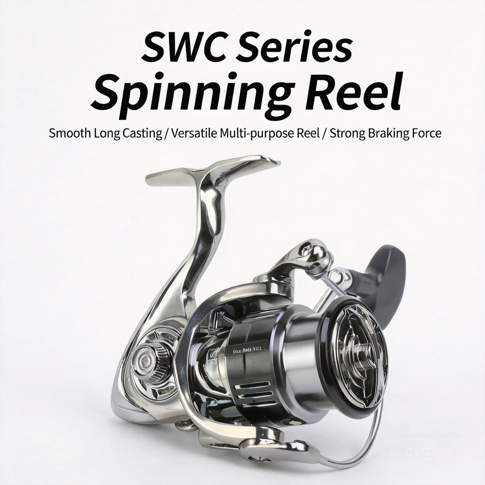 Carrete de Pesca Giratorio Serie SWC, Totalmente Metálico, Sin Holguras, Resistente al Agua Salada, Mango Roscado para Lanzamientos Largos, para Pesca en Agua Dulce, Alta Mar y Pesca en el Mar