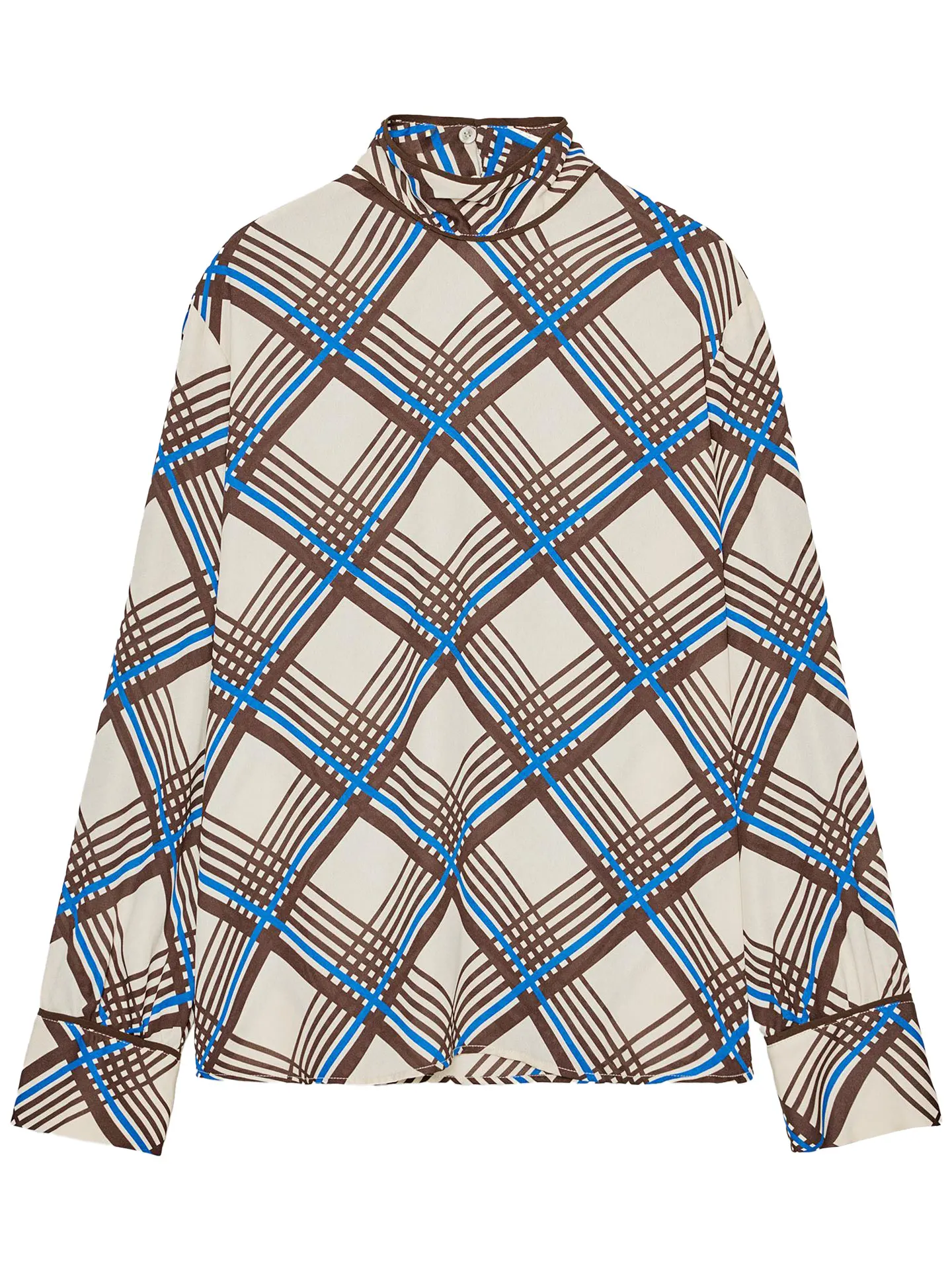 ZAPRHA Outono 2025 Loose Fit Xadrez Gola Alta Longa Sve irt Top de Emagrecimento Feminino Casual Sle Confortável Vestuário Fem