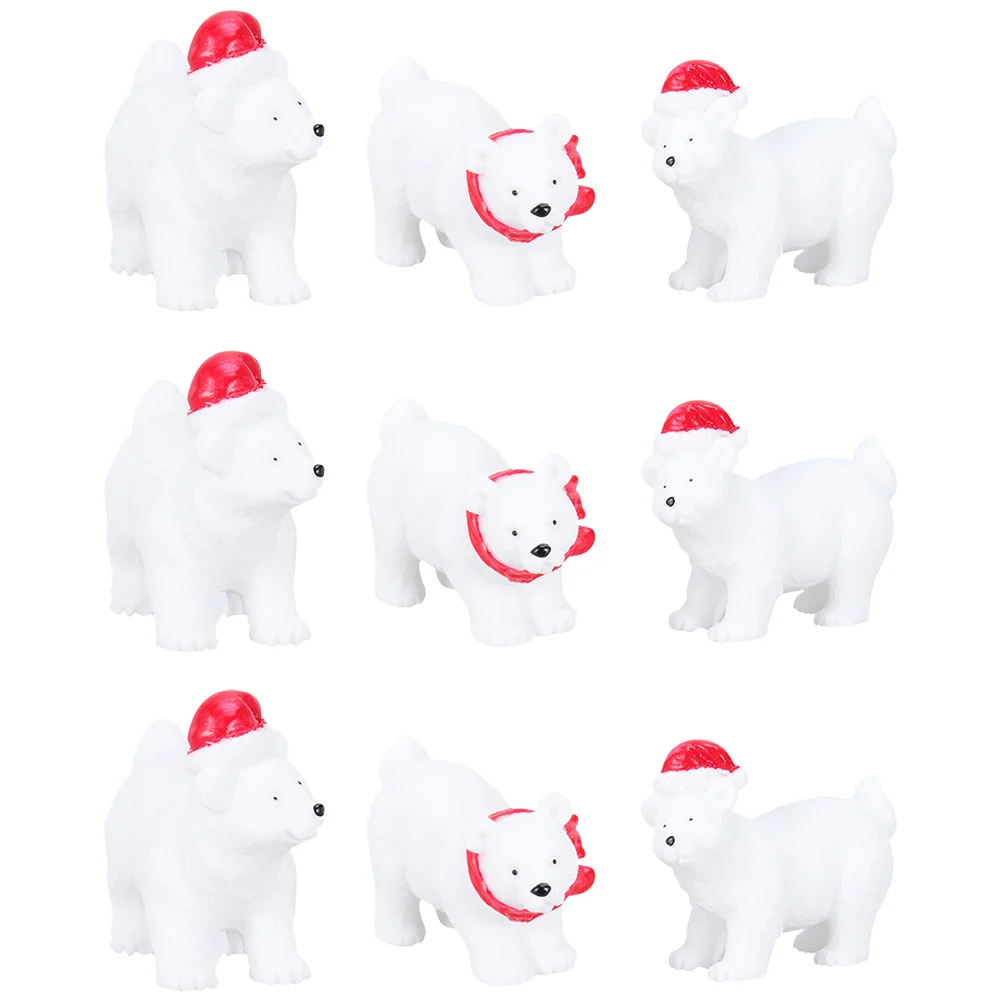 

9 Pcs Christmas Polar Bear Ornaments Decorations Resin Crafts Desktop Adornment