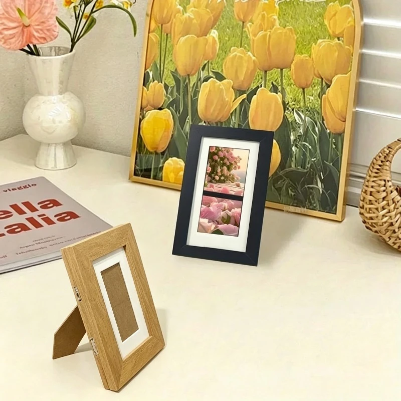 Retro Solid Wood Photo Display Frame 10x15 Cm Hollow Three Dimensional Dual Use Ornament Wall Mount and Tabletop Standing Decor