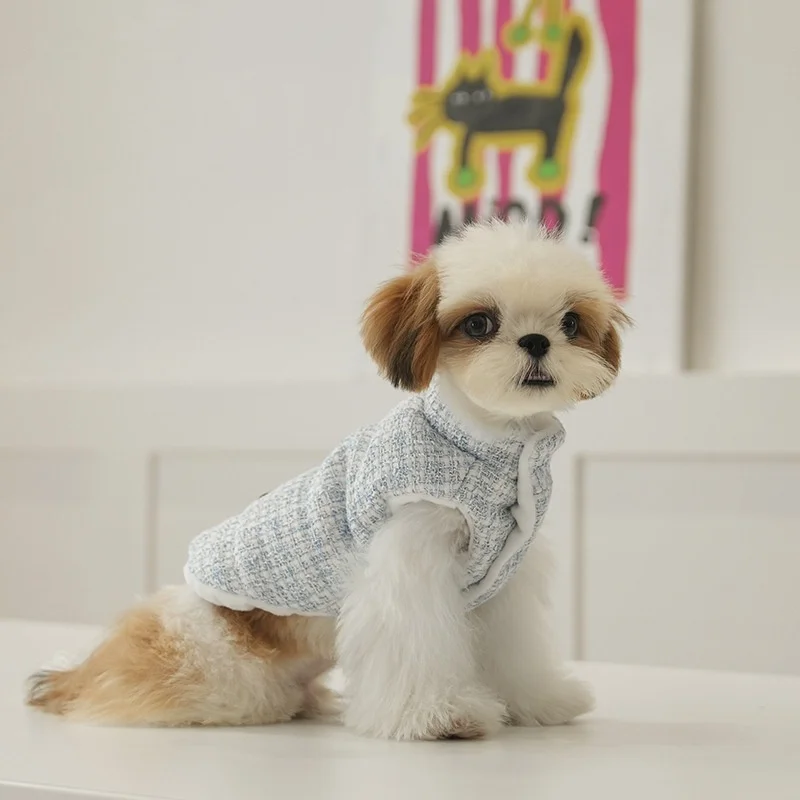 Winter Fleece Jacket for Small Dogs Sleeveless Warm Thick Cardigan Coat for Puppies Blue Pink Sweater for Teddy Bichon in Autumn