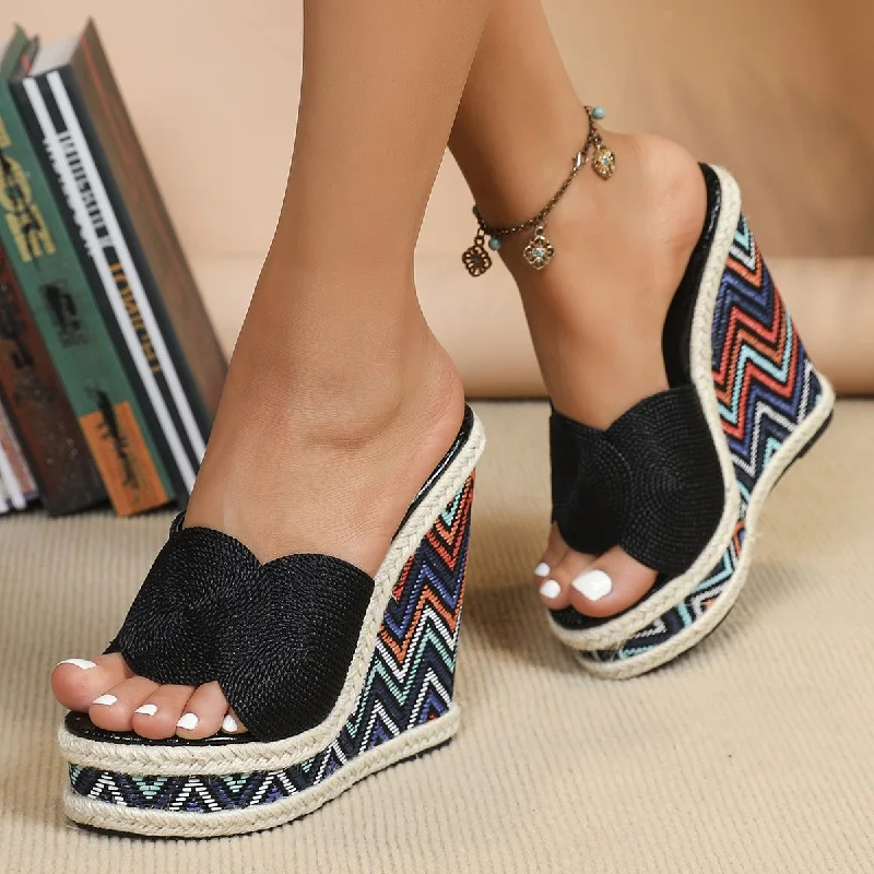 Eilyken Women Open Toe Weave Solid Platform Wedges Slippers Fashion High Heel Summer Sandal Shoes Zapatillas De Mujer