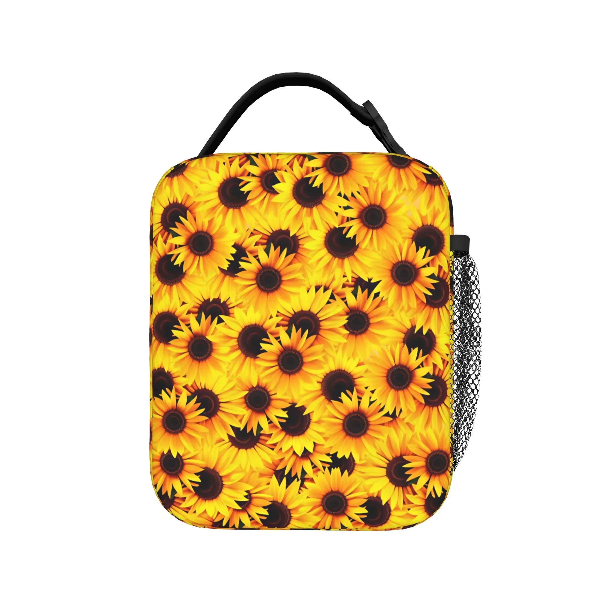 Sunflower Bloom Cluster Lunch Bag For Child  Print Picnic Lunch Box Vintage Convenient Oxford Cooler Bag
