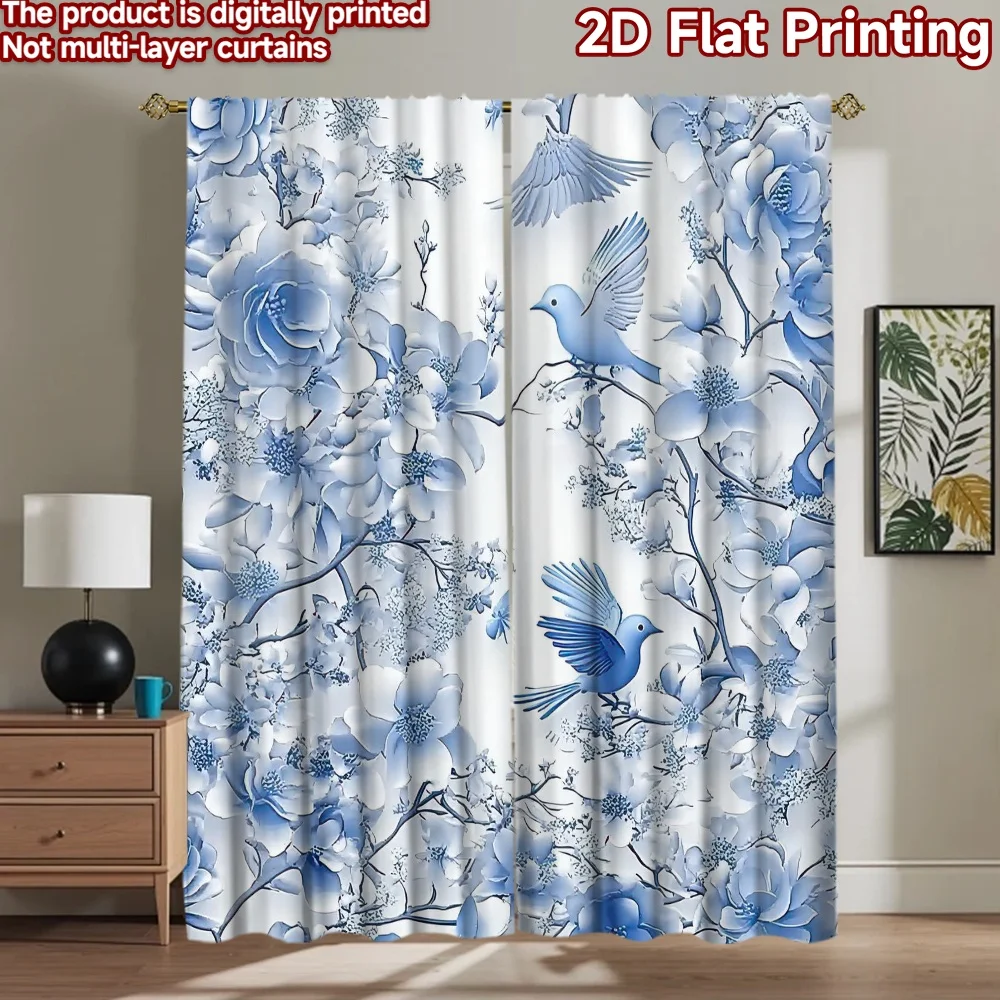 

1pc 2D flat Photography Backdrop Party Backdrop Blue Birds Among Blossoms 100% Polyester Festive Holiday Perfect for Bedroom