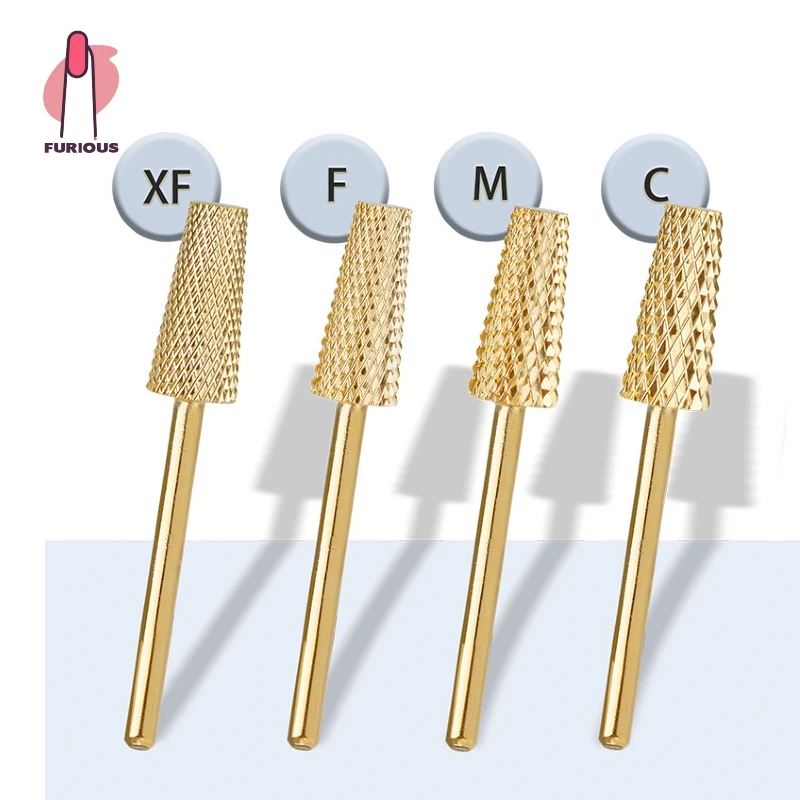 Punta da trapano per unghie in carburo di tungsteno con canna conica Lima acrilica Strumenti per cuticole per rimozione gel Salon Home Manicure Pedicure Oro