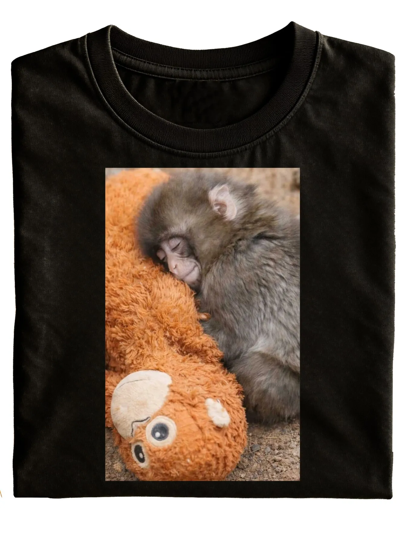 Adorable New Design Featuring a Baby Monkey Napping on a Teddy Bear, This Unisex Black T-Shirt Is Perfect for Casual Wear And Gift Suggestions. Made From, It'S a Stylish Short-Sleeve Top Ideal for Everyday Outfits And Holiday Gifts, Plus Size