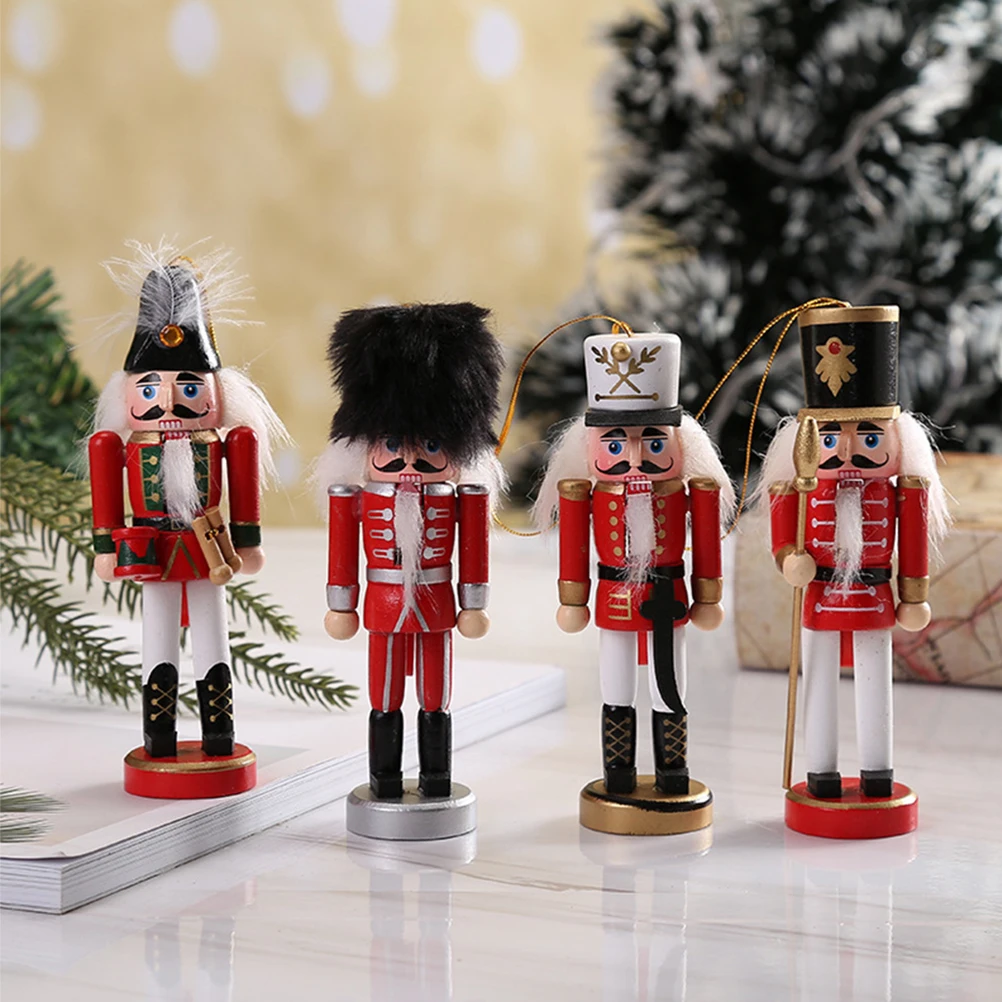 

4 Pcs Nutcracker Puppets Christmas Tall Figures Decorations Hanging Xmas Wood Craft Gifts Festival Home Accessories
