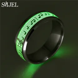Stainless Steel Music Stave Luminous Rings Student Graduate Gift Fashion Glowing In Dark Heart Couple Ring Engagement Jewelry