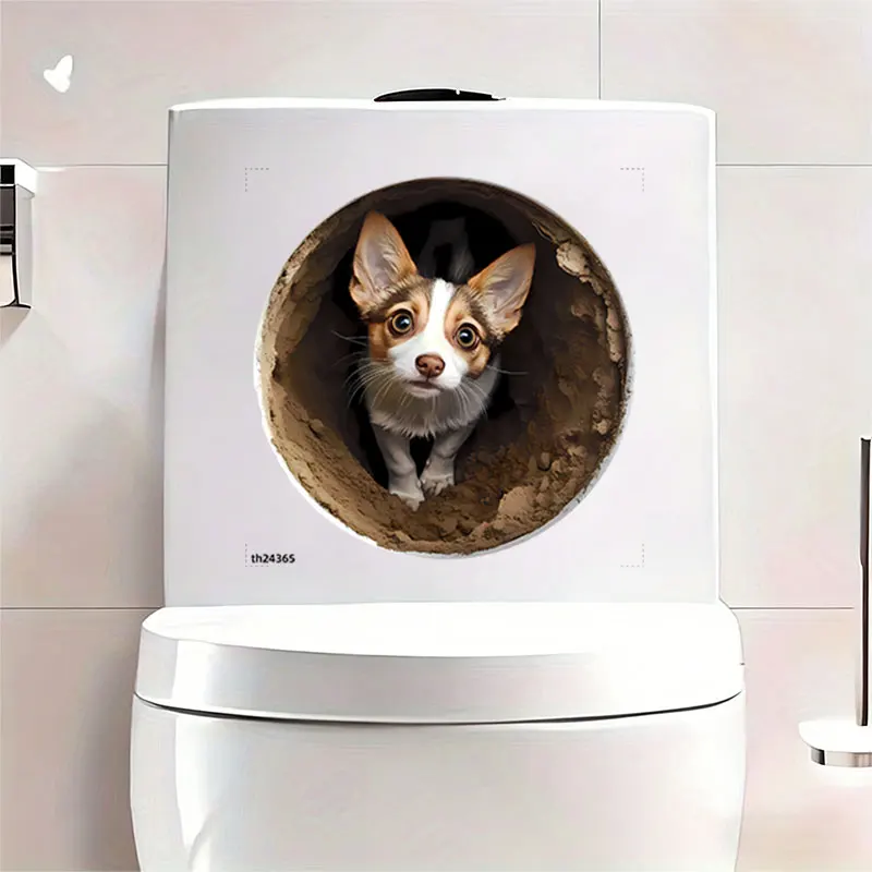 2D Flat 1Pc Fun Pet-Themed Wall Sticker, Featuring a Cute Corgi Dog Design That Pries Its Head Out of a Hole, Suitable for Toilet Seats, Bathroom Glass, Bedrooms, Refrigerators, Washbasins, Cabinets, Doors and Windows, and Wall Decals. Fun and Attractive Stickers That Are Practical and Easy to Use, Creating a Warm and Entertaining Space. a Creative and Thoughtful Gift for Family, Friends, and Loved Ones