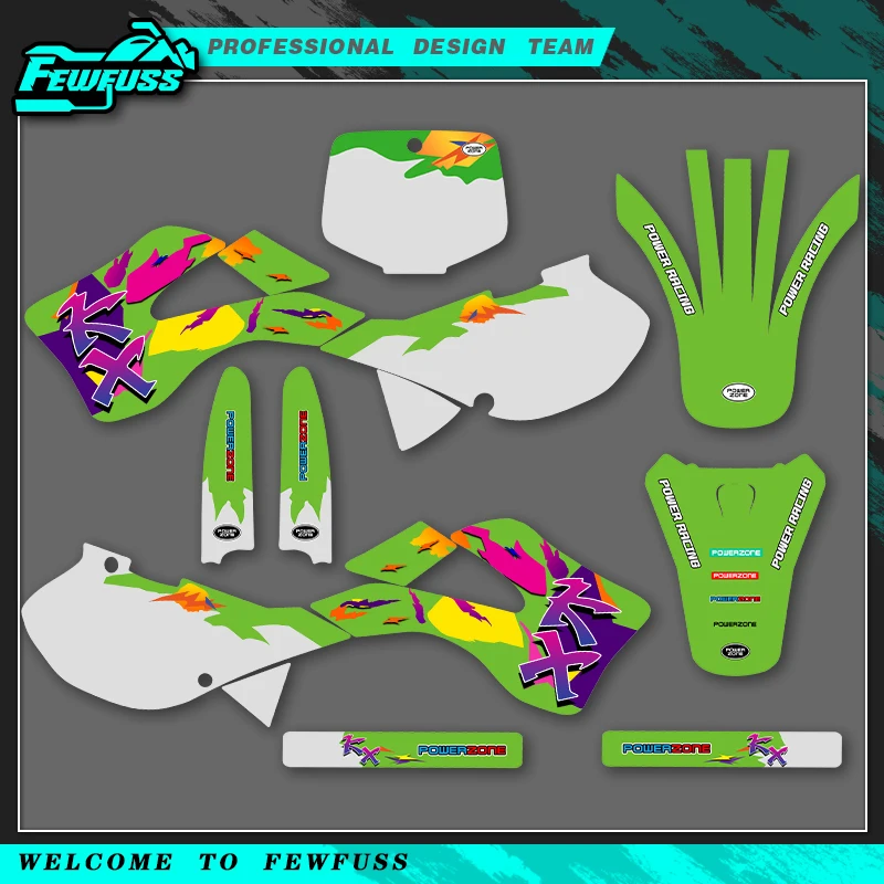

Fewfuss Motorcycle Full Graphics Decals StickersFor Kawasaki KX125 KX250 KX 125 250 1999 2000 2001 2002 Background Custom Number