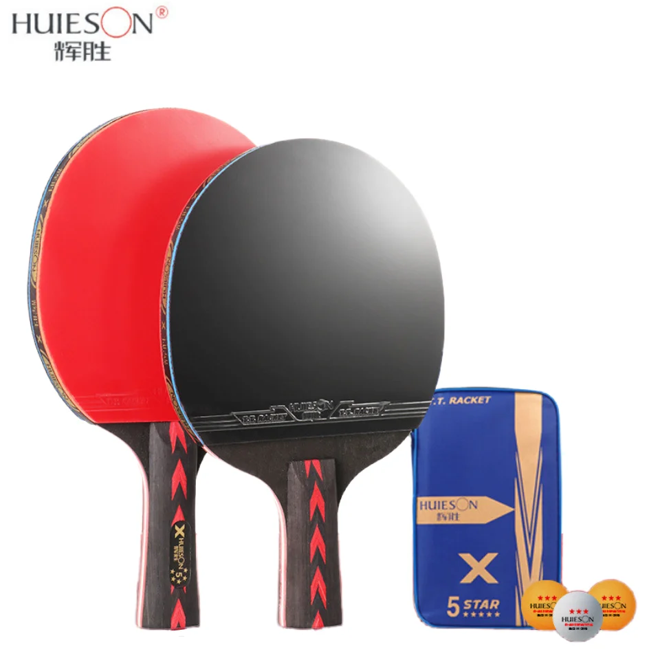 

Huieson 5 Star Black & Red Nano Carbon Table Tennis Paddle Set,2 Pcs Table Tennis Racket+3pcs 3 Star Ping Pong Balls for Adults