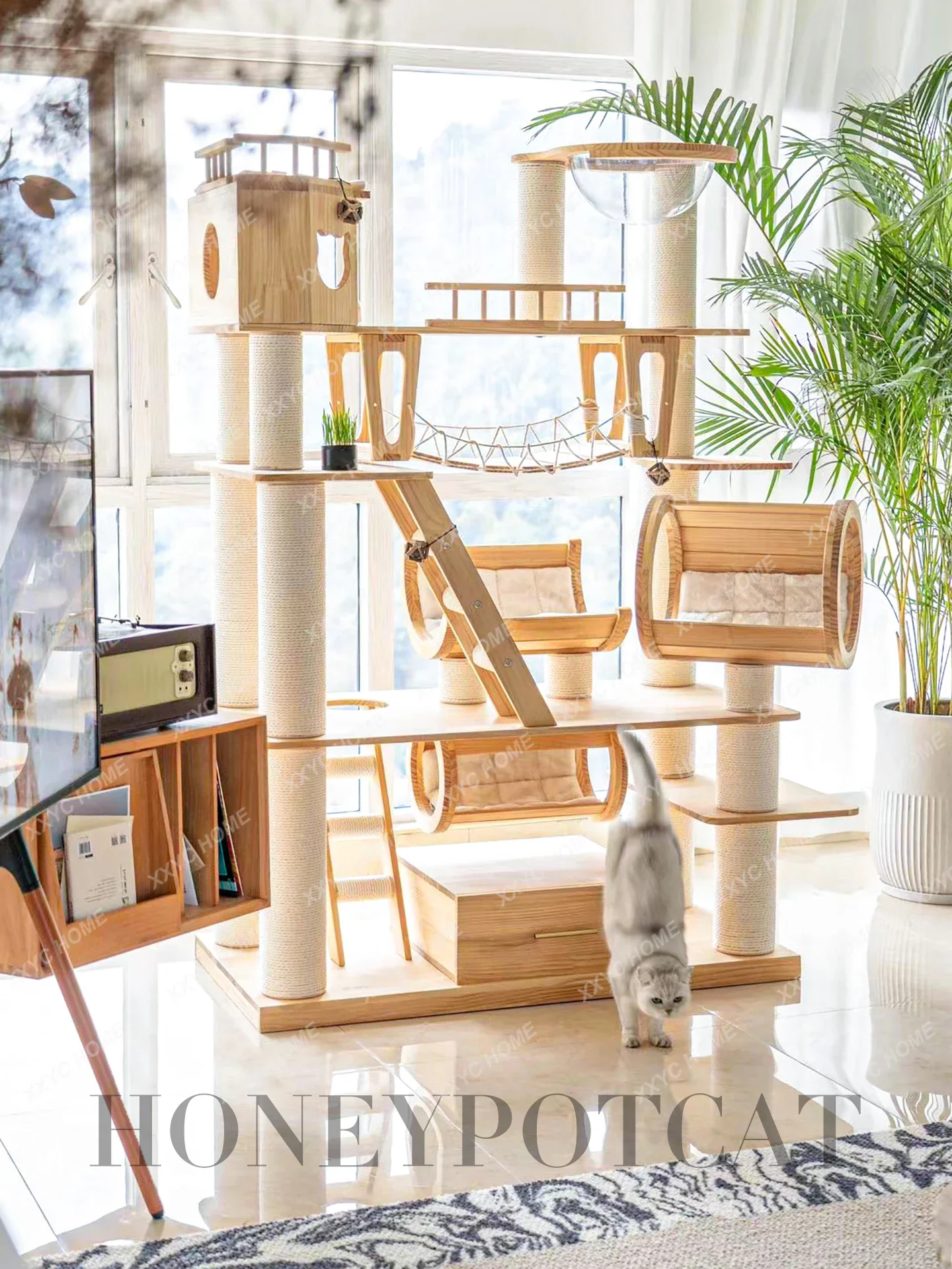 

TTClimbing Frame Интеграция кошачьего дерева Супер большой замок для кошек из цельного дерева Деревянный кошачий замок для кошек