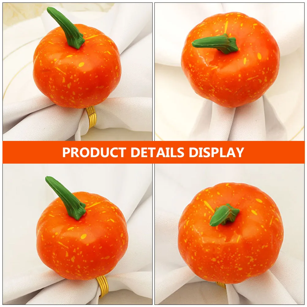 

4 Pcs Pumpkin Napkin Buckles Decorative Halloween Party Supplies Bright Color Dining Table Adornments Metal Alloy Foam Material