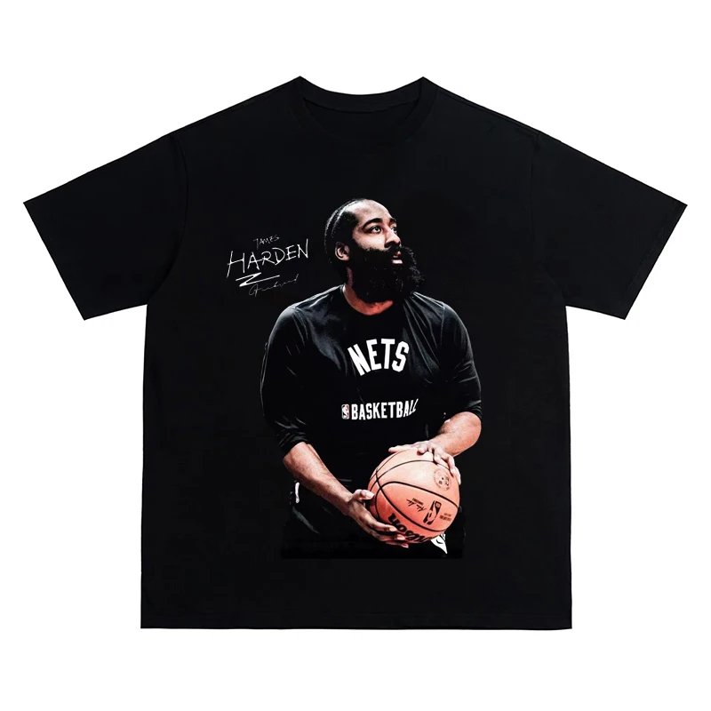 

Harden Lore Американская футболка с короткими рукавами и принтом в стиле ретро, мужская трендовая брендовая футболка с принтом, свободная повседневная футболка из чистого хлопка, популярная