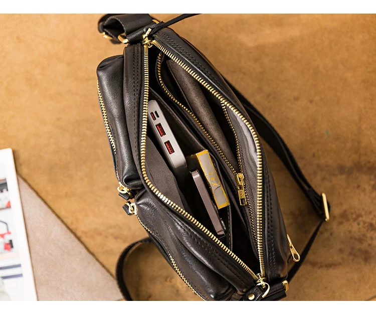 casual fashion designer handmade high-quality genuine leather men's black messenger bag first layer cowhide shoulder bag
