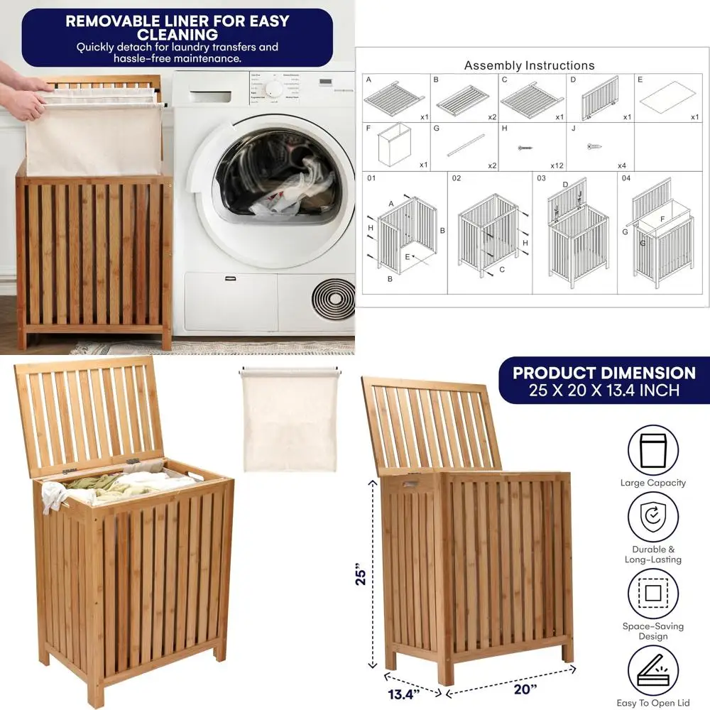

Водонепроницаемая бамбуковая корзина для белья с крышкой, 25x20x13 дюймов, объем 110 л, для хранения одежды, одеял и домашнего использования