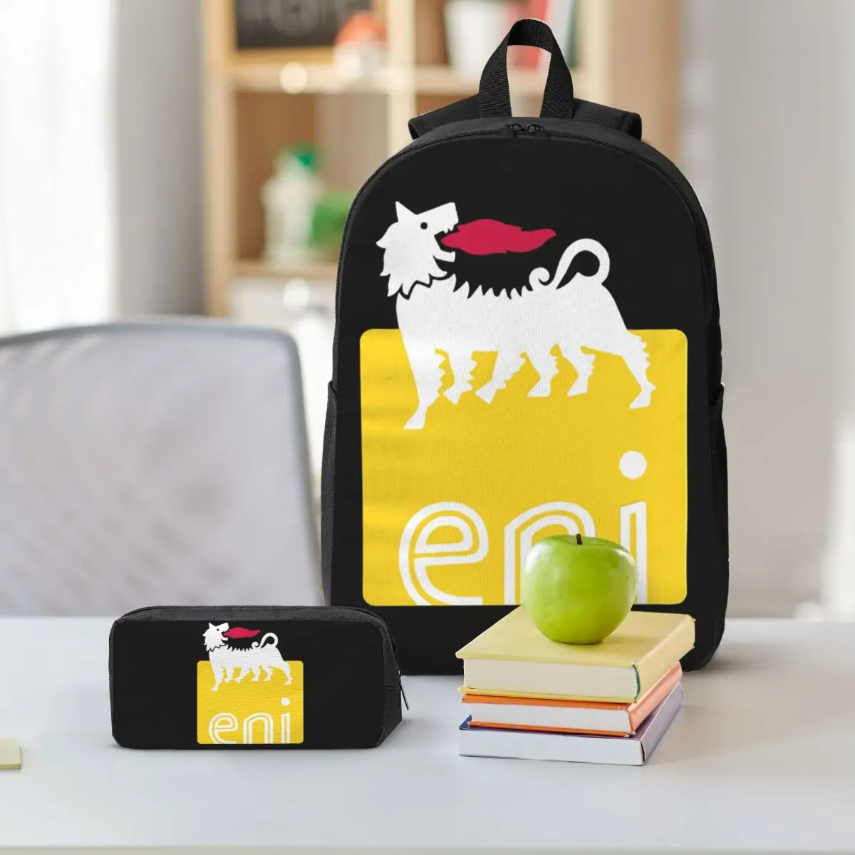 Agips Eni Racing Car Oil Backpack Student BookBag School Bag Shoulder Bags 3ps Insulated Lunch Bag Pencil Case