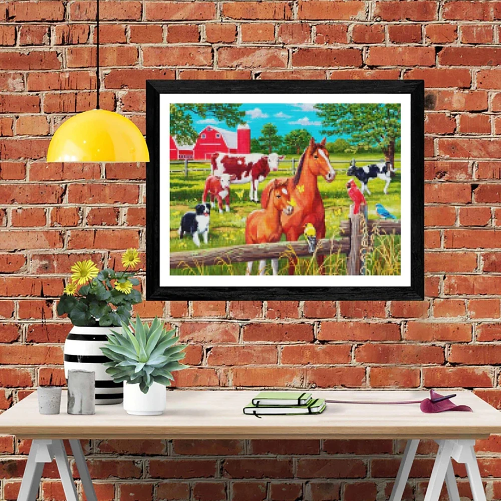 Diamond painting horse farm diy handmade point drilling full diamond inlaid embroidery craft painting decoration