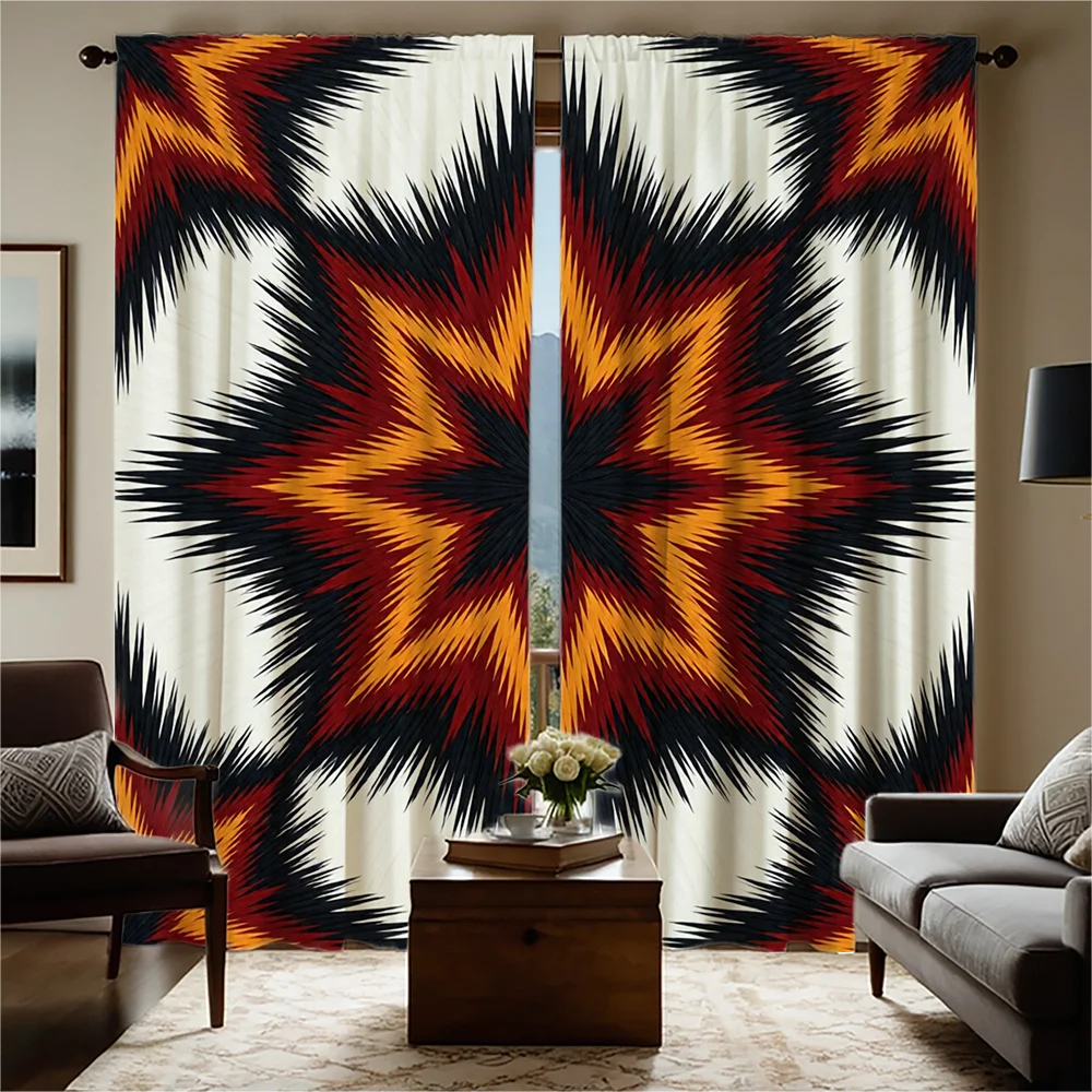 2pc Geometric Living Room Curtains Boho Starburst Pattern Modern Decorative Window Drapes for Home Decor