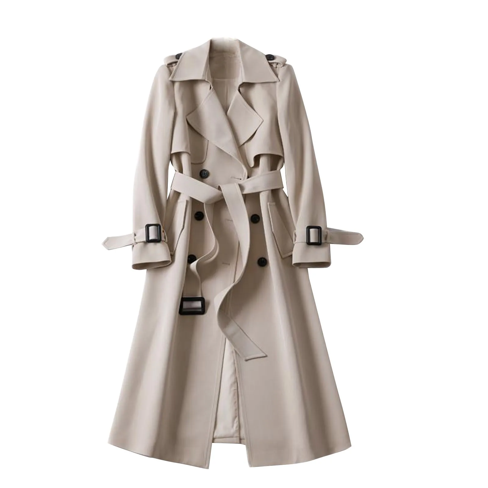 

Trench Windbreaker For Women Knee Length Overcoat Women Slim Fit Windbreaker Trench Solid British Style Vintage Women's Coat