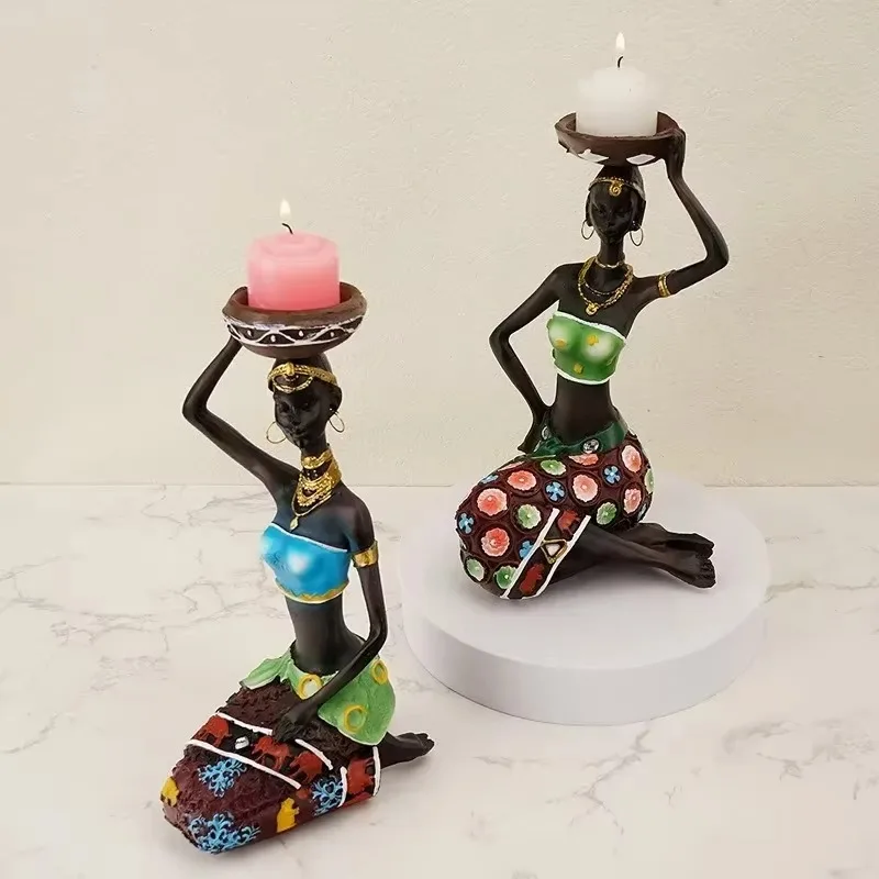 Portavelas AZ para mujeres africanas, decoración de 8,5 pulgadas para mesa, escritorio, candelabro decorativo para comedor, escu